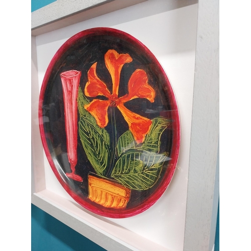 503 - Pair of framed William Crozier ceramic plates. (Reproduction of Skibbereen Tin Tray) {31 cm Dia.}.