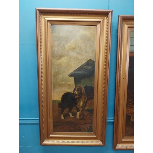 504 - Pair of 20th C. framed oil on canvas paintings Dogs signed M Trimble Feb 1915. {126 cm H x 24 cm W}.