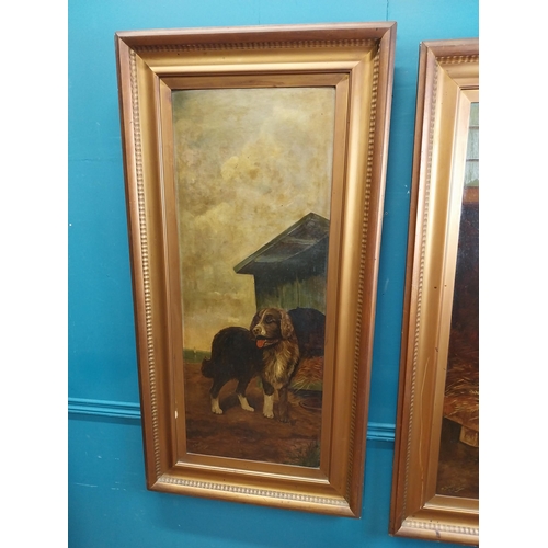 504 - Pair of 20th C. framed oil on canvas paintings Dogs signed M Trimble Feb 1915. {126 cm H x 24 cm W}.