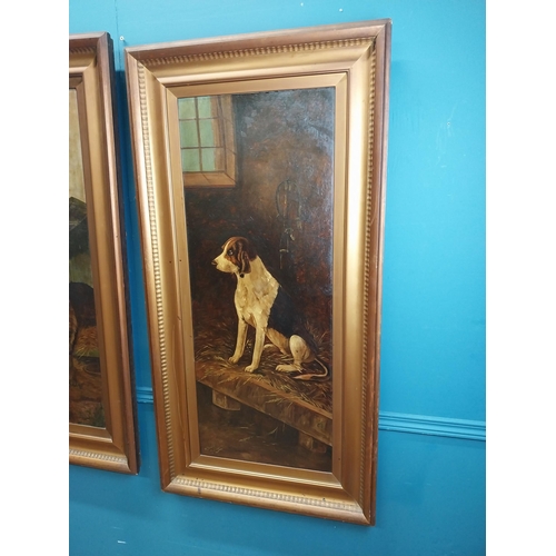 504 - Pair of 20th C. framed oil on canvas paintings Dogs signed M Trimble Feb 1915. {126 cm H x 24 cm W}.