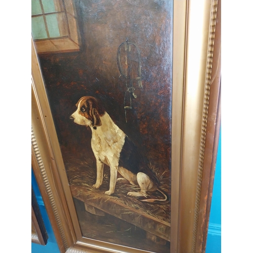 504 - Pair of 20th C. framed oil on canvas paintings Dogs signed M Trimble Feb 1915. {126 cm H x 24 cm W}.