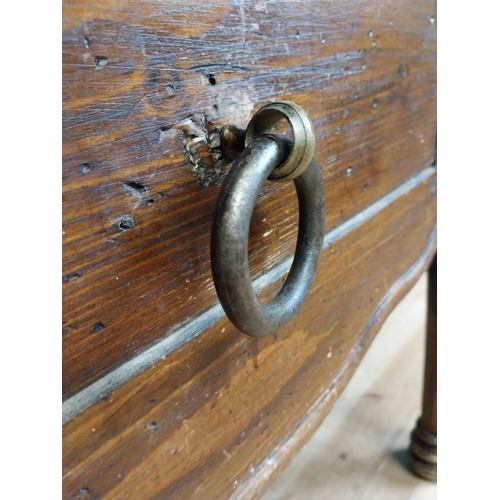 510 - Early 20th C. French pine butcher's block with single drawer in carved frieze on turned legs. {120 c... 