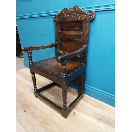 513 - 19th C. carved oak throne chair. {102 cm H x 55 cm W x 50 cm D}.