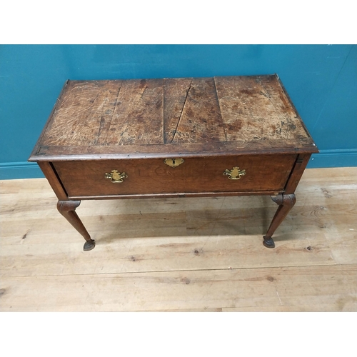 518 - 18th C. Irish oak side table with single long drawer in frieze. {71 cm H x 102 cm W x 54 cm D}.