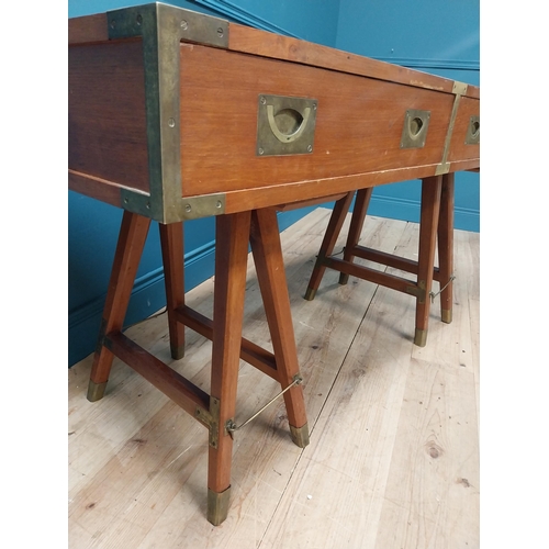 52 - Camphor wood desk with inset leather top and brass fittings in the campaign style{75cm H x 140cm W x... 