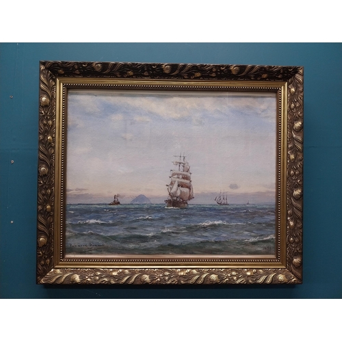 520 - Early 20th C. watercolour mounted in carved gilt frame Maritime Scene J Downie 1934. { 50cm H X 61cm... 