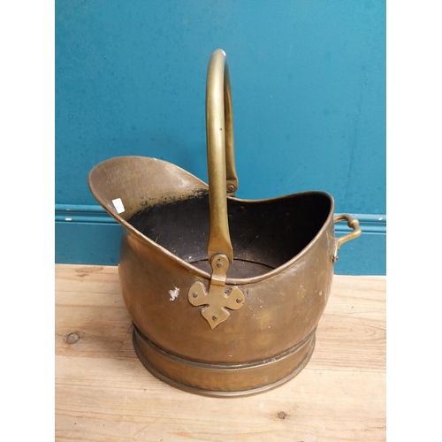 525 - Early 20th C. brass coal scuttle. {44 cm H x 40 cm W  x35 cm D}.