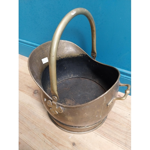 525 - Early 20th C. brass coal scuttle. {44 cm H x 40 cm W  x35 cm D}.