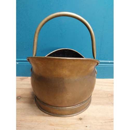 525 - Early 20th C. brass coal scuttle. {44 cm H x 40 cm W  x35 cm D}.