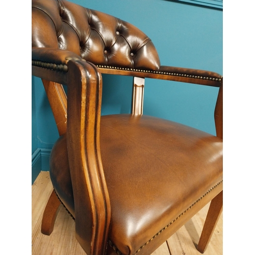 53 - Good quality mahogany and leather office chair {83cm H x 60cm W x 67cm D}