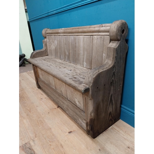 532 - Early 20th C. pine hall bench in the Ecclesiastical style. {80 cm H x 118 cm W x 42 cm D}.