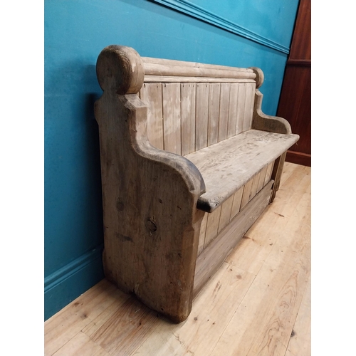 532 - Early 20th C. pine hall bench in the Ecclesiastical style. {80 cm H x 118 cm W x 42 cm D}.