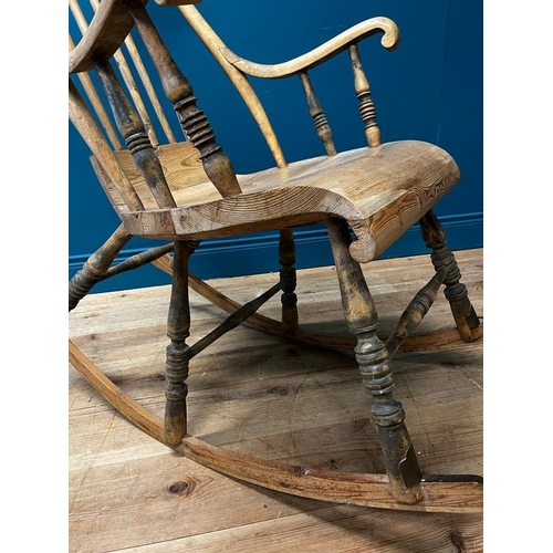 55 - 20th C. American pine rocking chair {116cm H x 63cm W x 103cm D}