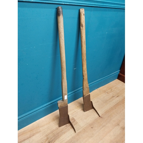 553 - Two 19th C. winged turf slaynes. {97 cm H}.