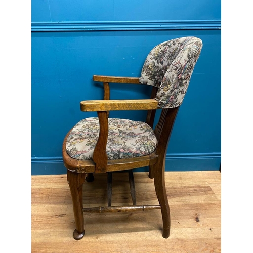 555 - 1940's oak office chair with upholstered seat and back. {92 cm H x 57 cm W x 50 cm D}.