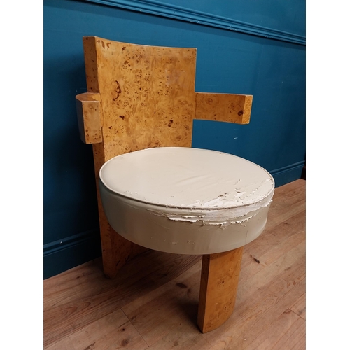 556 - Bird's eye maple veneered upholstered chair in the Art Deco style. {85 cm H x 62 cm W x 58 cm D}.