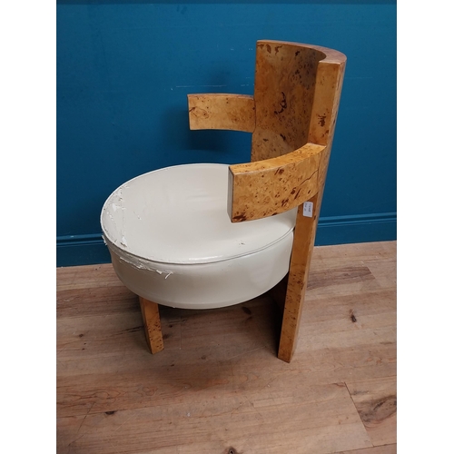 556 - Bird's eye maple veneered upholstered chair in the Art Deco style. {85 cm H x 62 cm W x 58 cm D}.