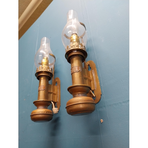 559 - Pair of early 20th C. wall lights with glass shades. {33 cm H x 9 cm W x 11 cm D}.