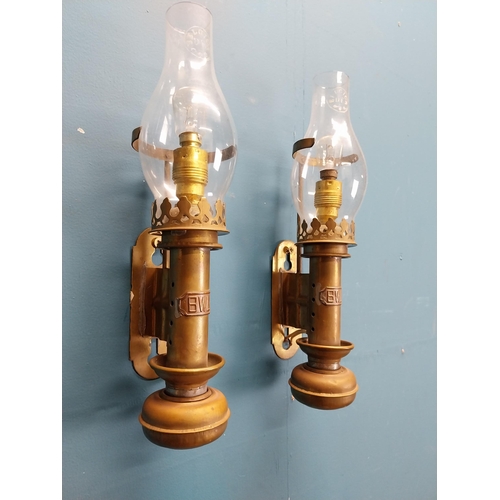 559 - Pair of early 20th C. wall lights with glass shades. {33 cm H x 9 cm W x 11 cm D}.