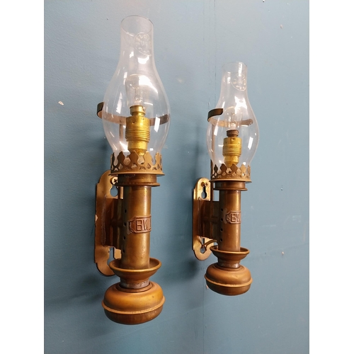 559 - Pair of early 20th C. wall lights with glass shades. {33 cm H x 9 cm W x 11 cm D}.