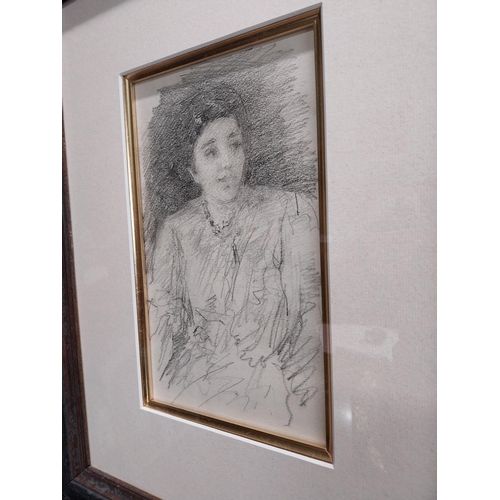 56 - John Butler Yeats framed pencil drawing of Lady from the Yeats Family Collection. {22 cm H x 30 cm W... 