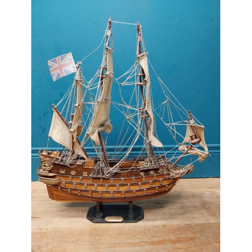 582 - Wooden model of Sfelife Galleon mounted on base. {56 cm H x 48 cm W x 17 cm D].