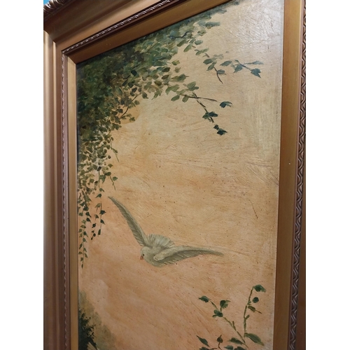 591 - Pair of 20th C. framed oil on canvas paintings  Doves. {123 cm H x 36 cm W}.