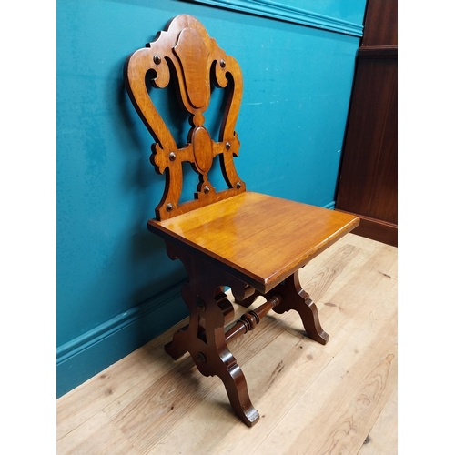 593 - Edwardian oak side chair in the Gothic style. {94 cm H x 46 cm W x 40 cm D}.