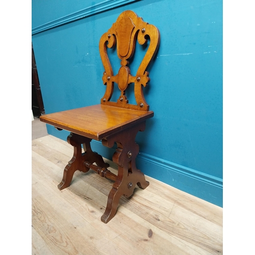 593 - Edwardian oak side chair in the Gothic style. {94 cm H x 46 cm W x 40 cm D}.