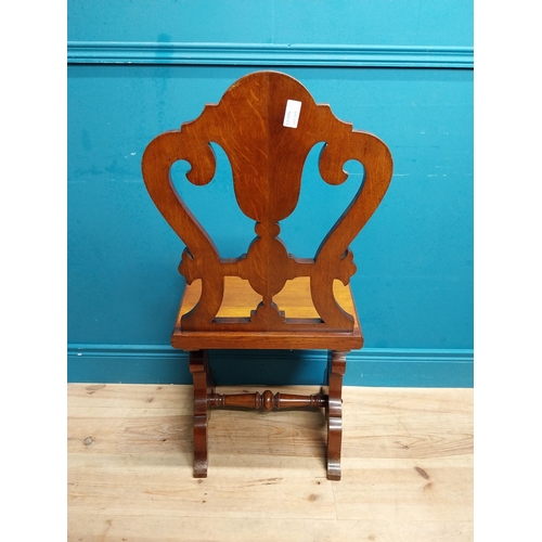 593 - Edwardian oak side chair in the Gothic style. {94 cm H x 46 cm W x 40 cm D}.