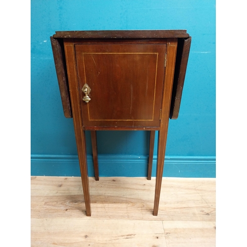 594 - Edwardian mahogany drop leaf bedside cabinet with single door. {{79 cm H x 42 cm W x 30 cm D}