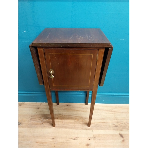 594 - Edwardian mahogany drop leaf bedside cabinet with single door. {{79 cm H x 42 cm W x 30 cm D}