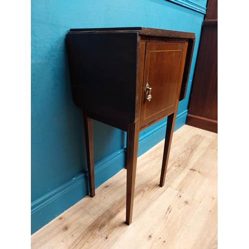 594 - Edwardian mahogany drop leaf bedside cabinet with single door. {{79 cm H x 42 cm W x 30 cm D}