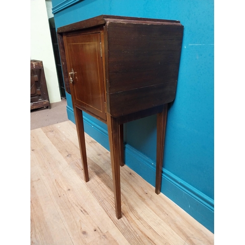 594 - Edwardian mahogany drop leaf bedside cabinet with single door. {{79 cm H x 42 cm W x 30 cm D}