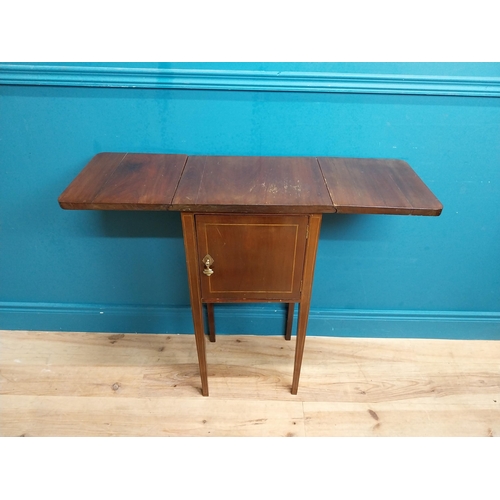 594 - Edwardian mahogany drop leaf bedside cabinet with single door. {{79 cm H x 42 cm W x 30 cm D}