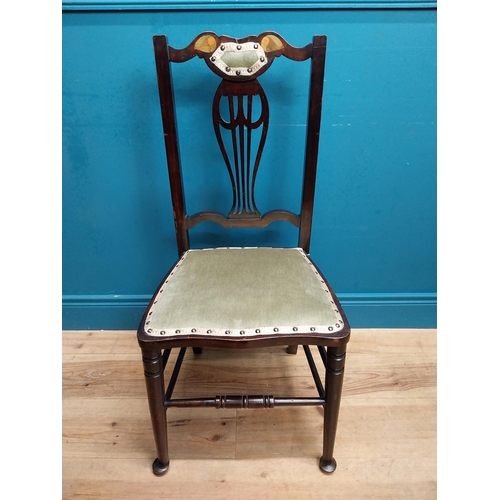 595 - Set of three Art Nouveau mahogany and upholstered chairs and open armchair. Chairs {94 cm H x 42 cm ... 