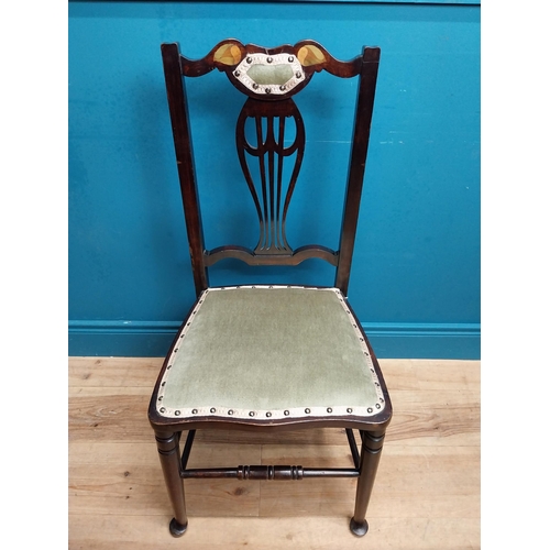 595 - Set of three Art Nouveau mahogany and upholstered chairs and open armchair. Chairs {94 cm H x 42 cm ... 