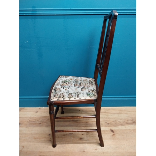 597 - Pair of Edwardian mahogany and upholstered side chairs. {98 cm H x 44 cm W x 40 cm D}.