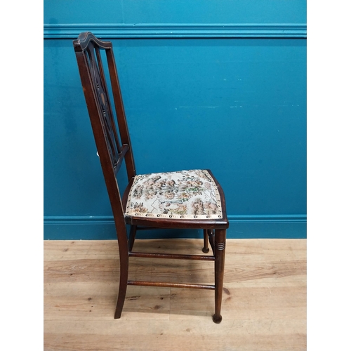 597 - Pair of Edwardian mahogany and upholstered side chairs. {98 cm H x 44 cm W x 40 cm D}.