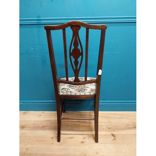 597 - Pair of Edwardian mahogany and upholstered side chairs. {98 cm H x 44 cm W x 40 cm D}.