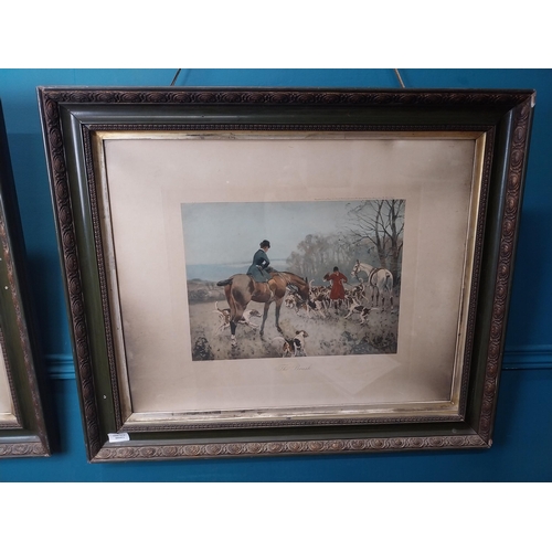 600 - Pair of 19th C. coloured hunting prints mounted in painted frames. The Opening Day and The Brush  by... 