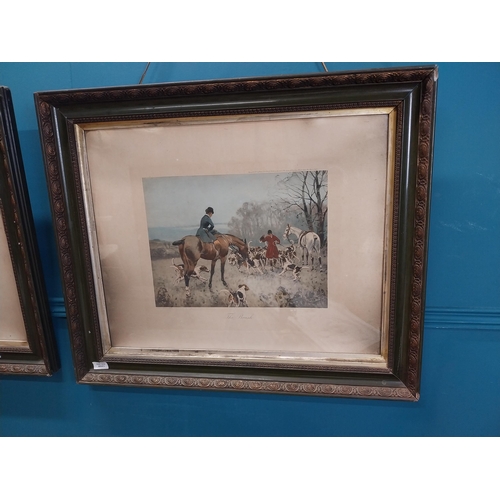 600 - Pair of 19th C. coloured hunting prints mounted in painted frames. The Opening Day and The Brush  by... 