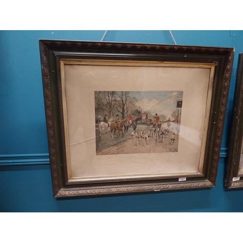 600 - Pair of 19th C. coloured hunting prints mounted in painted frames. The Opening Day and The Brush  by... 