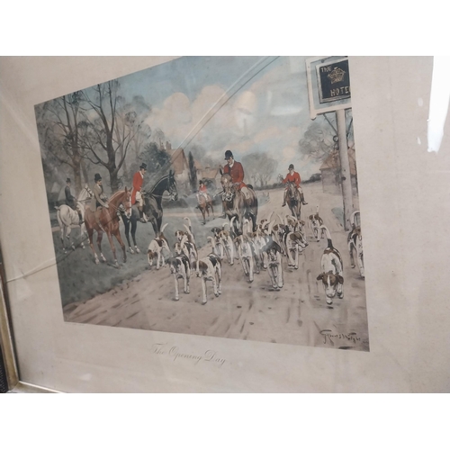 600 - Pair of 19th C. coloured hunting prints mounted in painted frames. The Opening Day and The Brush  by... 