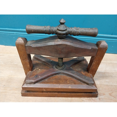 602 - Early 20th C. wooden book press. {34 cm H x 40 cm  W x 24 cm D}.