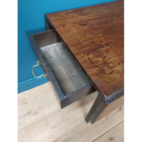 603 - Georgian mahogany drop leaf table with single drawer on square legs. {71 cm H x 91 cm W x 55 cm D}