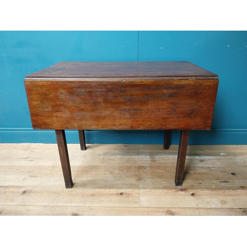 603 - Georgian mahogany drop leaf table with single drawer on square legs. {71 cm H x 91 cm W x 55 cm D}