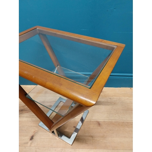 61 - Pair of exceptional quality teak and chrome side tables with glass insert, in the Art Deco style {65... 