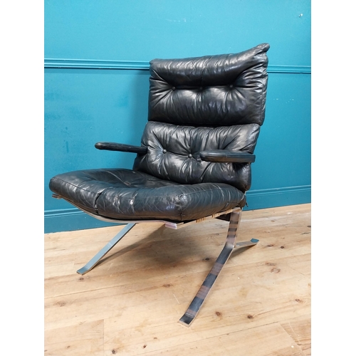 626 - Mid century designer leather upholstered and chrome armchair. {107 cm H x 67 cm W x 80 cm D}.