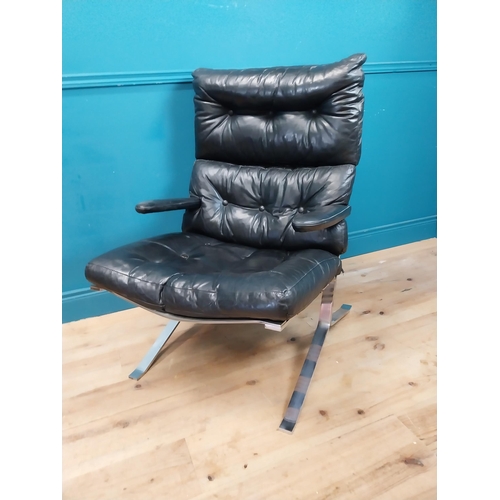 626 - Mid century designer leather upholstered and chrome armchair. {107 cm H x 67 cm W x 80 cm D}.